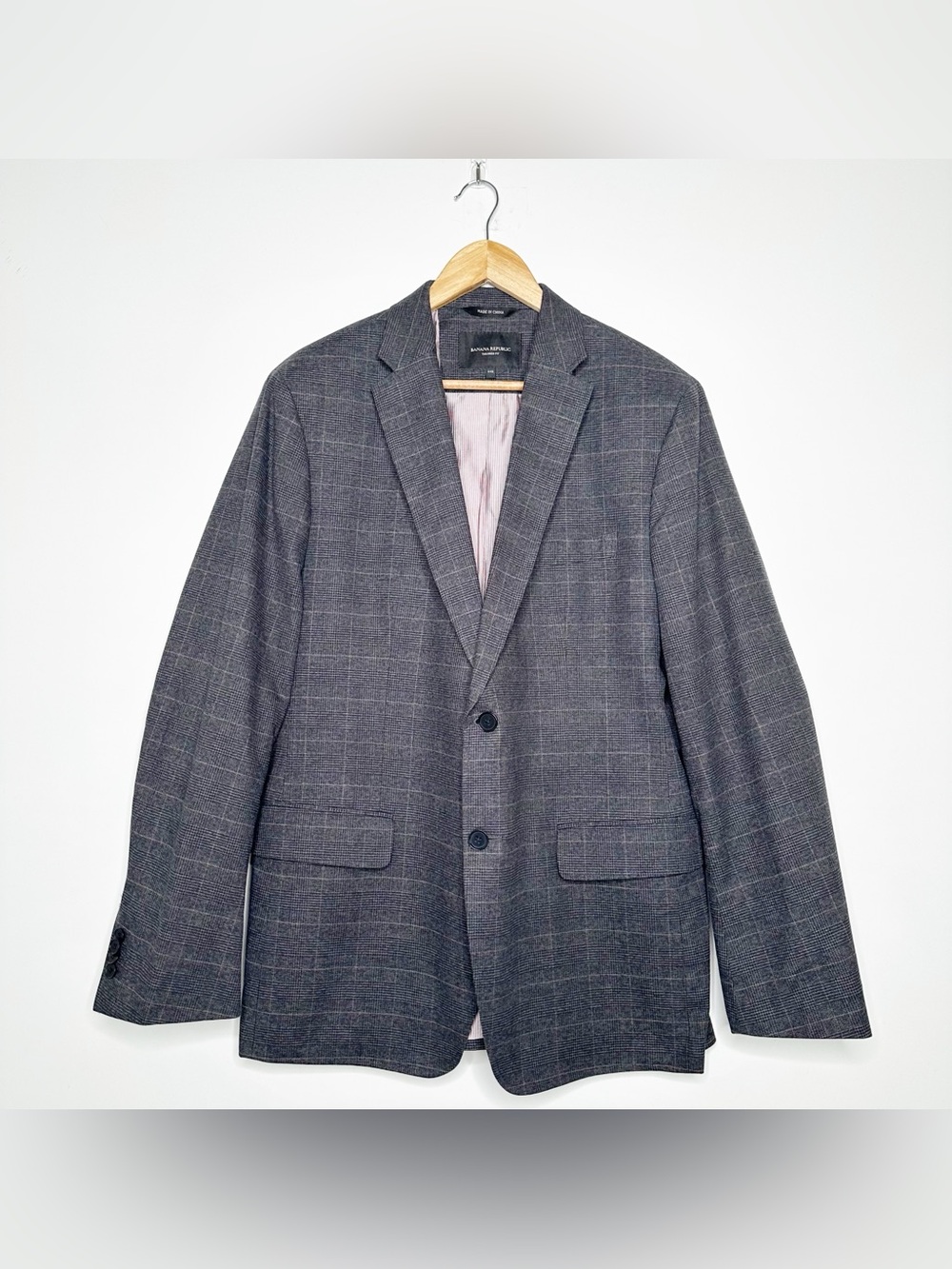 Banana Republic Mens Tailored Fit Plaid Cotton Blazer Jacket Size 44R Gray Pink